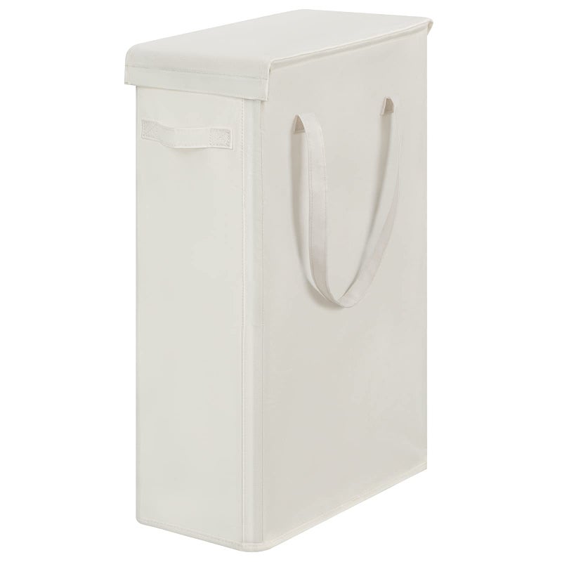 Chrislley Slim Laundry Basket with Lid 60L Tall Thin Laundry Hamper Breathable Collapsible Tall Slim Laundry Bags Big Storage Basket Bin for Clothes Washing Bedroom Beige
