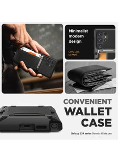 VRS Design Damda Glide Pro Samsung Galaxy S24 ULTRA Case Cover Wallet with Semi Automatic Credit Card Holder Slot [4 Cards] - Black Groove  - Image 3