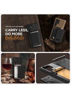VRS Design Damda Glide Pro Samsung Galaxy S24 ULTRA Case Cover Wallet with Semi Automatic Credit Card Holder Slot [4 Cards] - Black Groove  - Image 4