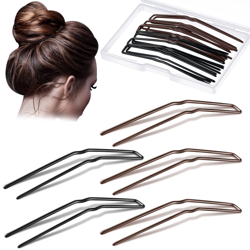 MTLEE 24 Pcs U Shaped Hair Pins Ballet Bobby Pins for Updo with Storage Box Metal U Bun Hair Forks for Women Girls Thick Curly Hair Black Brown 3 Inch