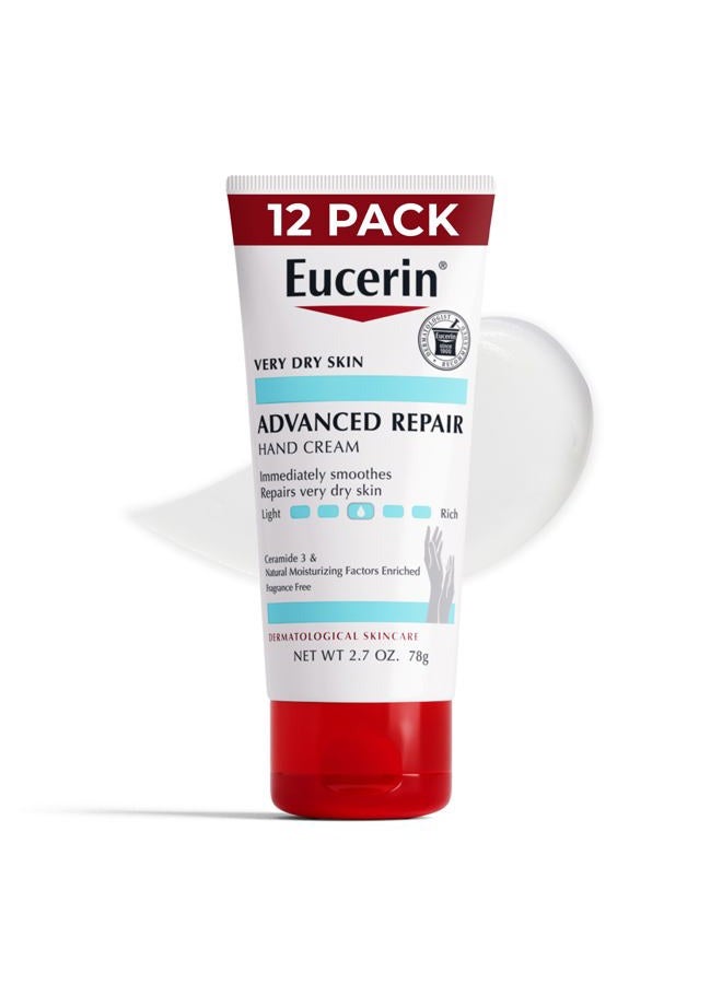 Eucerin Advanced Repair Hand Cream, Lotion for Very Dry Skin Use After Washing with Hand Soap, Fragrance Free, 2.7 oz, 12 Count (Pack of 4) - Image 1