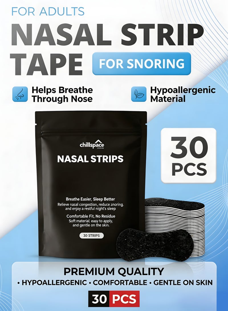 Chillspace 30pcs Performance Nasal Strips - Anti Snoring Breathing Strips with Oil & Sweat Proof Adhesive - Athletic Nasal Strips for Snoring & Sleeping - Black, Wide Body, Universal Fit, Extra Strength for Men Women(Black) - Image 1