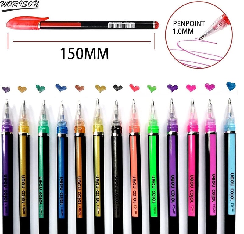 worison 24pc Glitter, Neon, Pastel, Metallic Colors Gel Pen Set - Image 3