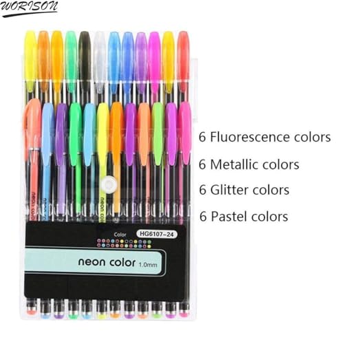 worison 24pc Glitter, Neon, Pastel, Metallic Colors Gel Pen Set - Image 2