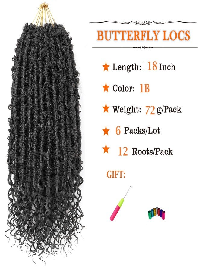 شعر كروشيه Aipin Butterfly Locs Goddess Locs مع أطراف مجعدة 18 بوصة، شعر كروشيه ناعم ذو أطراف مجعدة للنساء ذوات البشرة السمراء (18 بوصة، 6 عبوات، 1B#) - Image 2