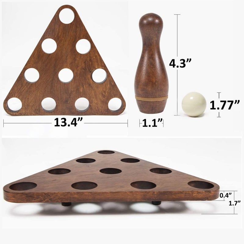 YDDS Shuffleboard Bowling Pin Set with 10 Pcs Premium Hardwood Bowling Pins Durabel Triangular Pinsetter Resin Bowling Ball and Carrying Bag, Fun for Shuffleboard Games - Image 2