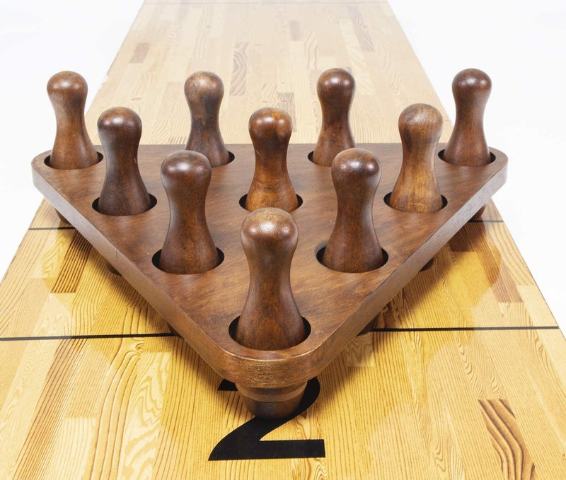 YDDS Shuffleboard Bowling Pin Set with 10 Pcs Premium Hardwood Bowling Pins Durabel Triangular Pinsetter Resin Bowling Ball and Carrying Bag, Fun for Shuffleboard Games - Image 4