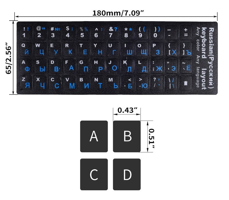 DAMMOMKO 2PCS Russian Keyboard Stickers, Cyrillic Keyboard Letter Stickers Black Background with Blue/White Lettering, Keyboard Letters Stickers for Notebook Laptop Desktop Computer Keyboard - Image 3