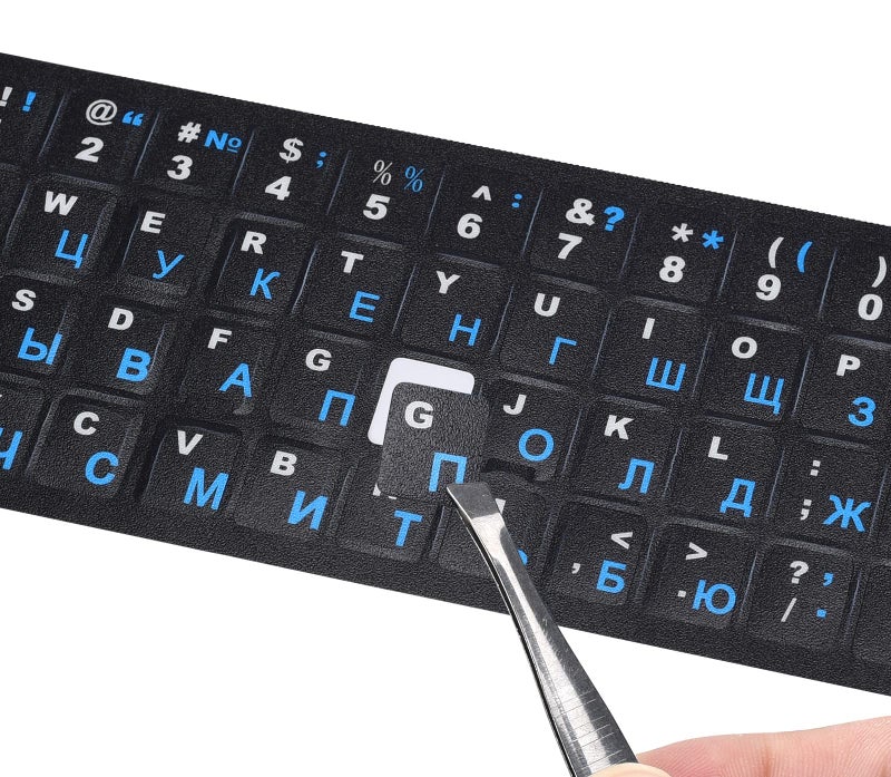 DAMMOMKO 2PCS Russian Keyboard Stickers, Cyrillic Keyboard Letter Stickers Black Background with Blue/White Lettering, Keyboard Letters Stickers for Notebook Laptop Desktop Computer Keyboard - Image 1