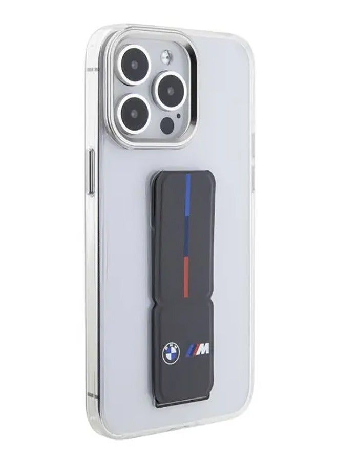 BMW M Grip Stand Clear Case with Leather Grip & Perforated Pattern for iPhone 15 Pro - Grey - Image 5