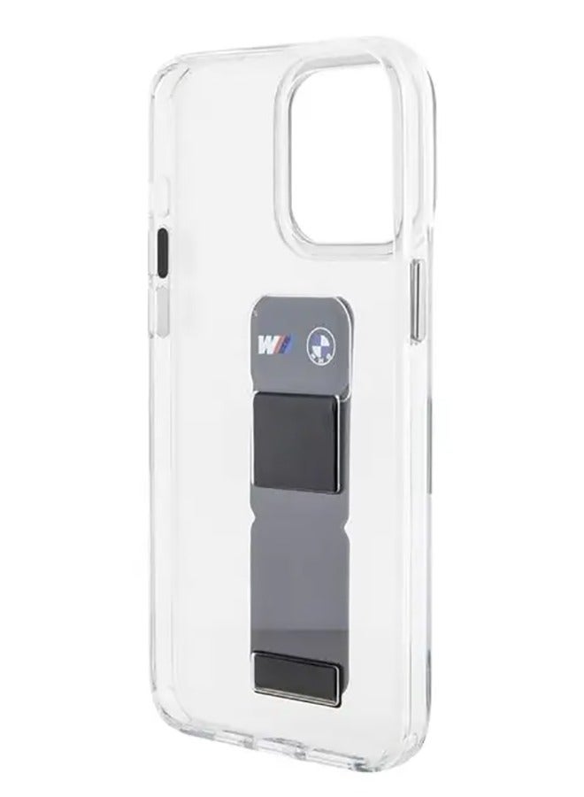 BMW M Grip Stand Clear Case with Leather Grip & Perforated Pattern for iPhone 15 Pro - Grey - Image 4