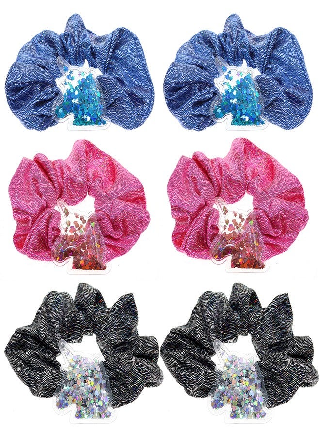 FROG SAC 6 PCS Shaky Glitter Unicorn Hair Scrunchies for Girls, Glitter Fabric Scrunchies Pack with Unicorn Charms, Cute Kids Hair Accessories for Girls, Unicorn Hair Stuff - Image 1