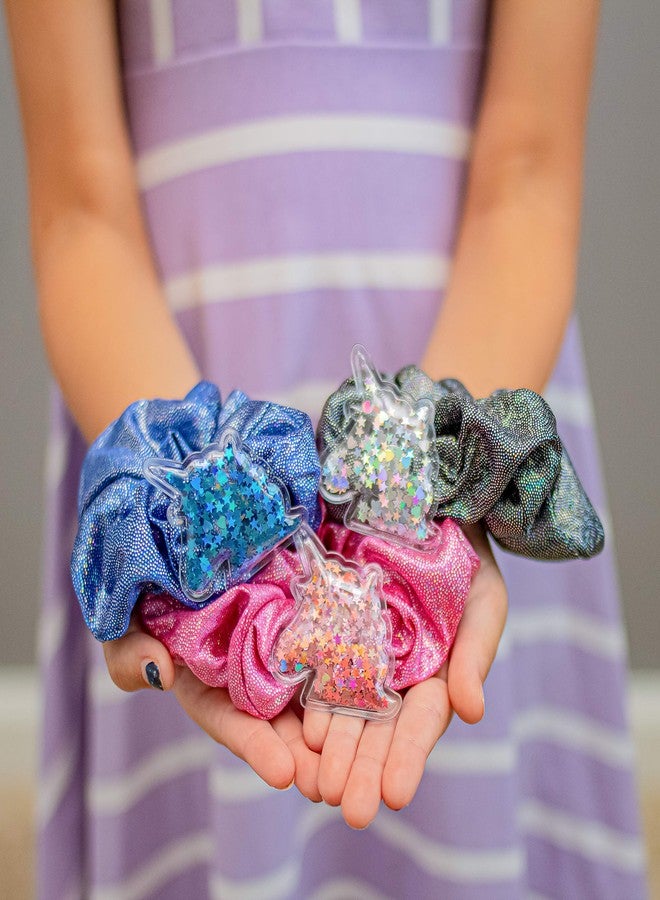 FROG SAC 6 PCS Shaky Glitter Unicorn Hair Scrunchies for Girls, Glitter Fabric Scrunchies Pack with Unicorn Charms, Cute Kids Hair Accessories for Girls, Unicorn Hair Stuff - Image 4