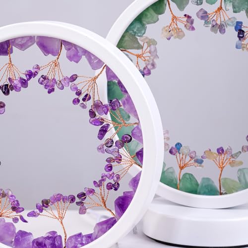 Runyangshi Natural Crystal Green Fluorite Small Tree Round White Frame Tri-Color Ambient Light Home Decoration Night Light Mother's Day Gift - Image 4