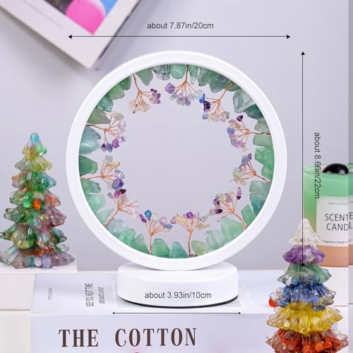 Runyangshi Natural Crystal Green Fluorite Small Tree Round White Frame Tri-Color Ambient Light Home Decoration Night Light Mother's Day Gift - Image 3