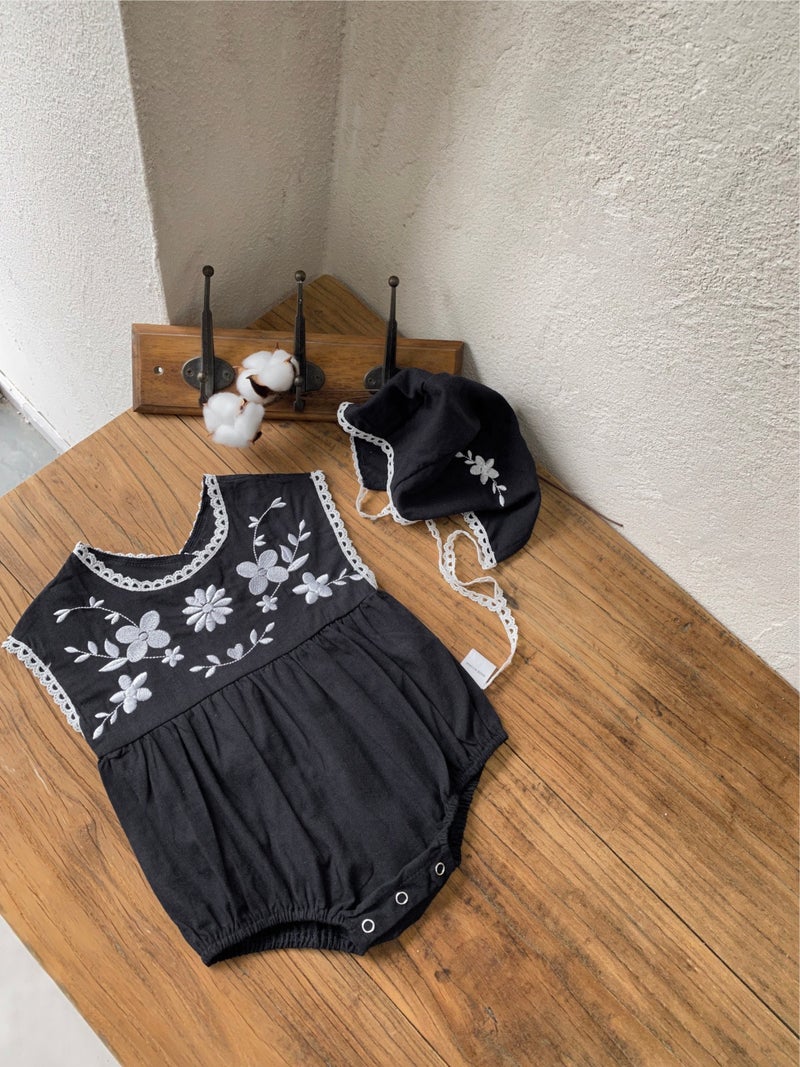 Cotton And Linen Embroidered Baby Jumpsuit Baby Summer Thin Breathable Triangle Romper Baby Summer Romper - Image 4