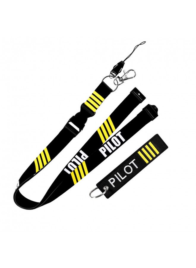 MELIFE Pilot Lanyard 4 Stripes for Keys with Detachable Safety Buckle Traveler Pilot Keychain Baggage Tag set - Image 1