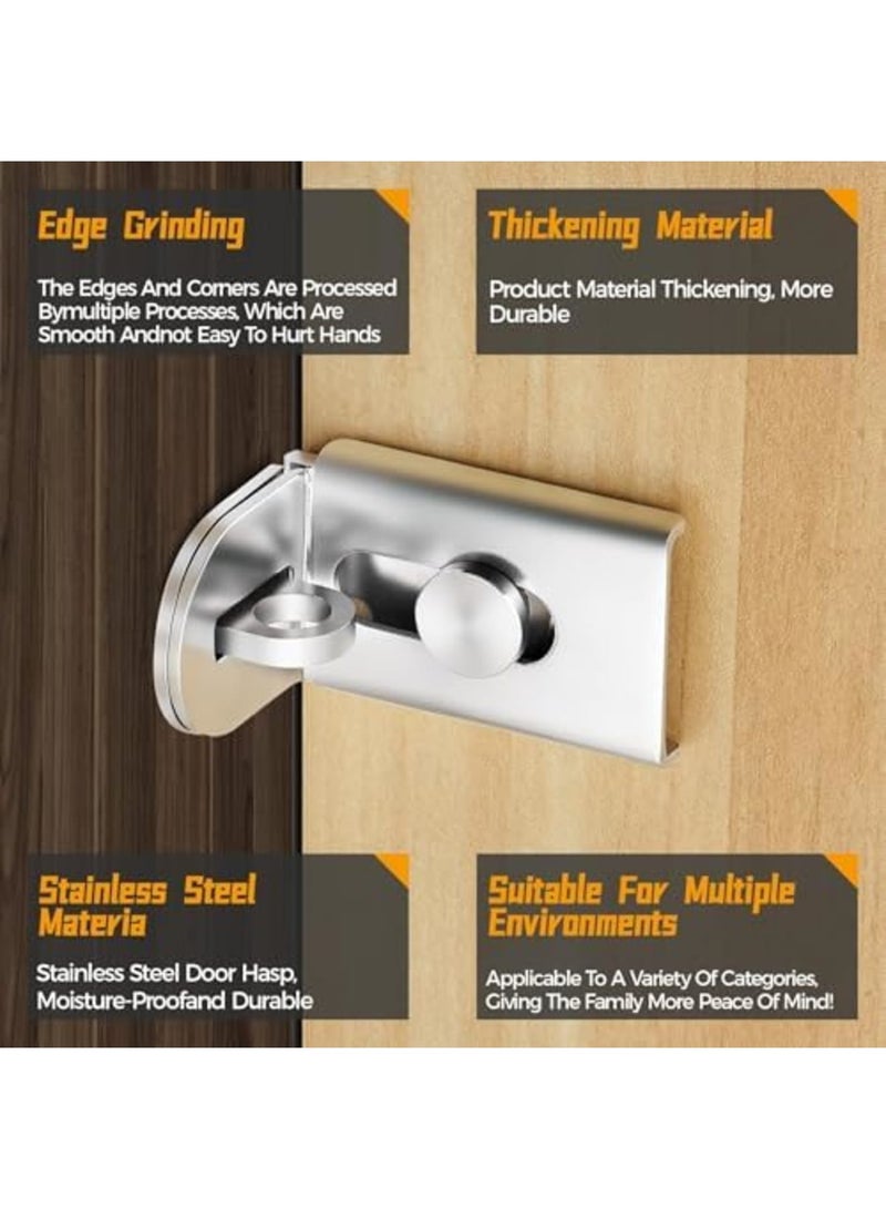 Barakah Sliding Door Lock, 90 Degree Door Hasp Latch Lock, Durable Stainless Steel Security Right Angle Padlock with Screws for Push, Sliding, and Barn Doors, Easy Installation, 2PC Set (Silver) - Image 4