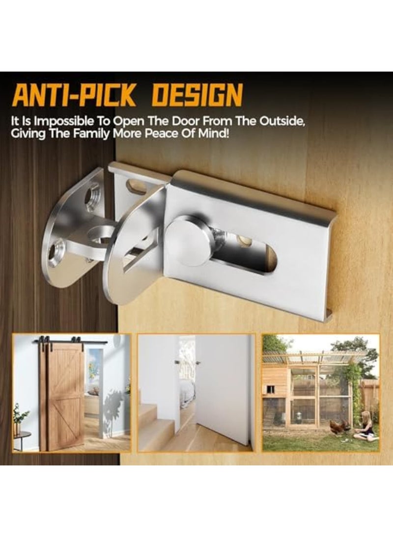 Barakah Sliding Door Lock, 90 Degree Door Hasp Latch Lock, Durable Stainless Steel Security Right Angle Padlock with Screws for Push, Sliding, and Barn Doors, Easy Installation, 2PC Set (Silver) - Image 3