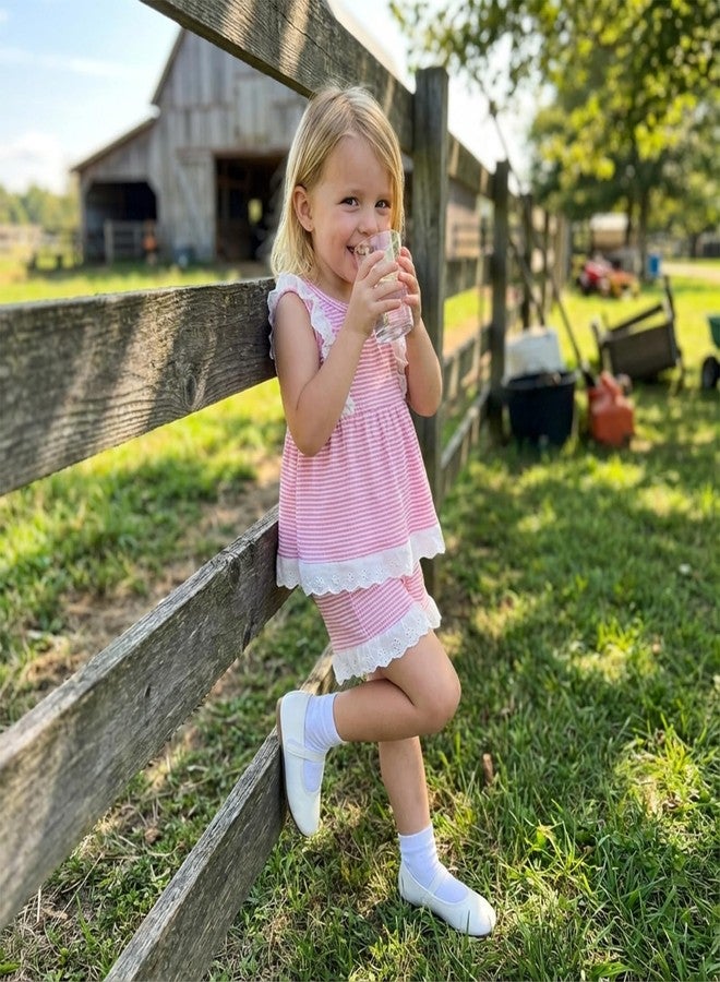 Nyapruwe Toddler Girls Summer Clothes Infant Sleeveless Tank Top Shirt Shorts Set Kids Striped Eyelet Ruffles Outfits (S Pink, 3-4T) - Image 4