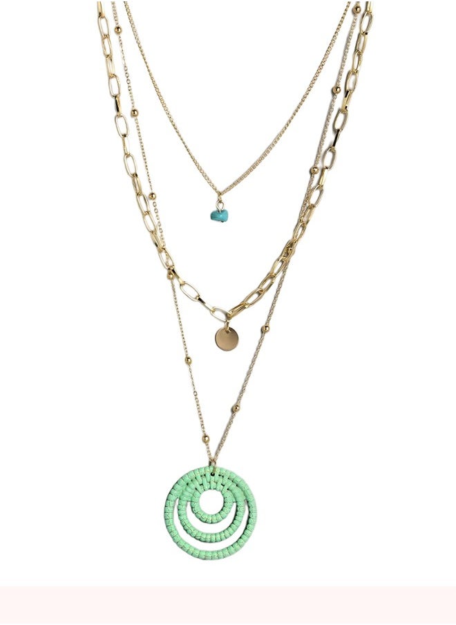 Just Peachy Just Peachy Blue & Green Gold-Plated Layered Chain Necklace, Handcrafted Elegant Design, Lightweight and Skin-Friendly, Perfect for Layering, Versatile for Casual or Formal Wear  - Image 1