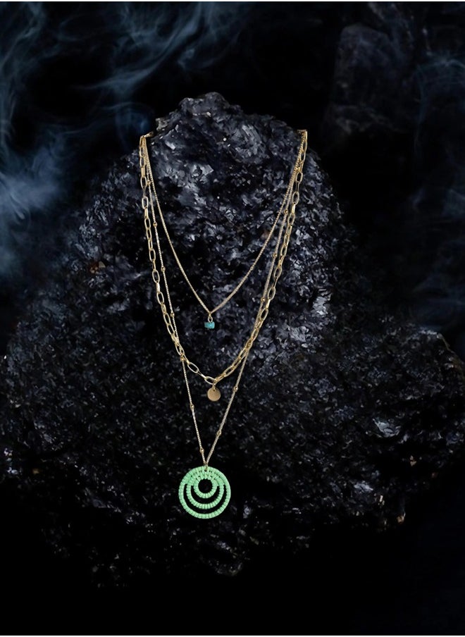 Just Peachy Just Peachy Blue & Green Gold-Plated Layered Chain Necklace, Handcrafted Elegant Design, Lightweight and Skin-Friendly, Perfect for Layering, Versatile for Casual or Formal Wear  - Image 2
