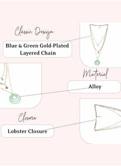 Just Peachy Just Peachy Blue & Green Gold-Plated Layered Chain Necklace, Handcrafted Elegant Design, Lightweight and Skin-Friendly, Perfect for Layering, Versatile for Casual or Formal Wear  - Image 3