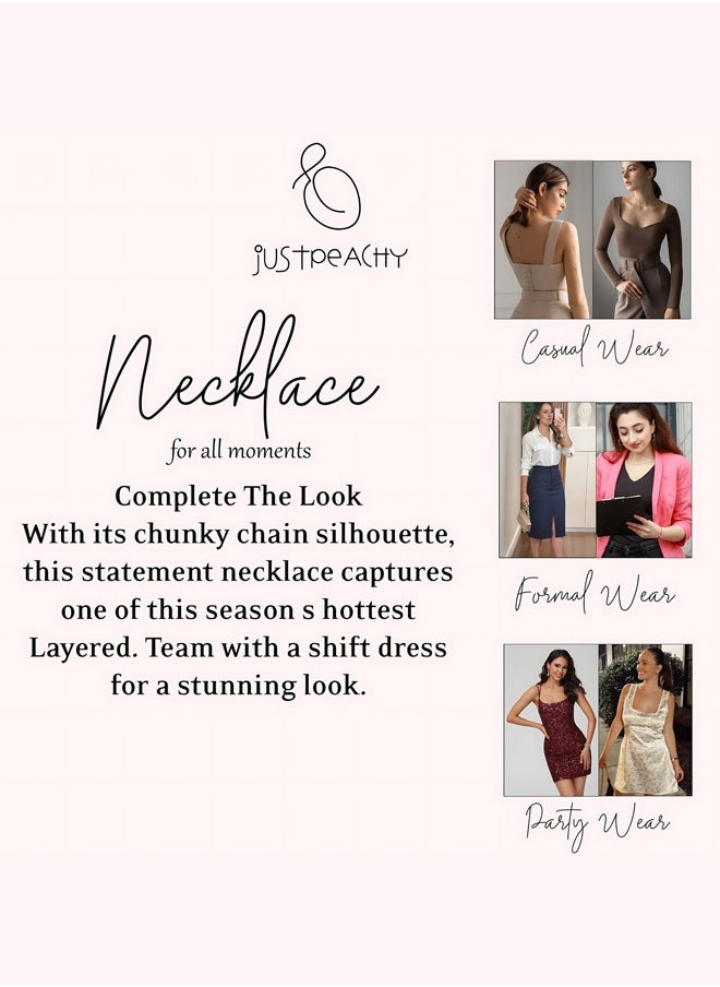 Just Peachy Just Peachy Blue & Green Gold-Plated Layered Chain Necklace, Handcrafted Elegant Design, Lightweight and Skin-Friendly, Perfect for Layering, Versatile for Casual or Formal Wear  - Image 4