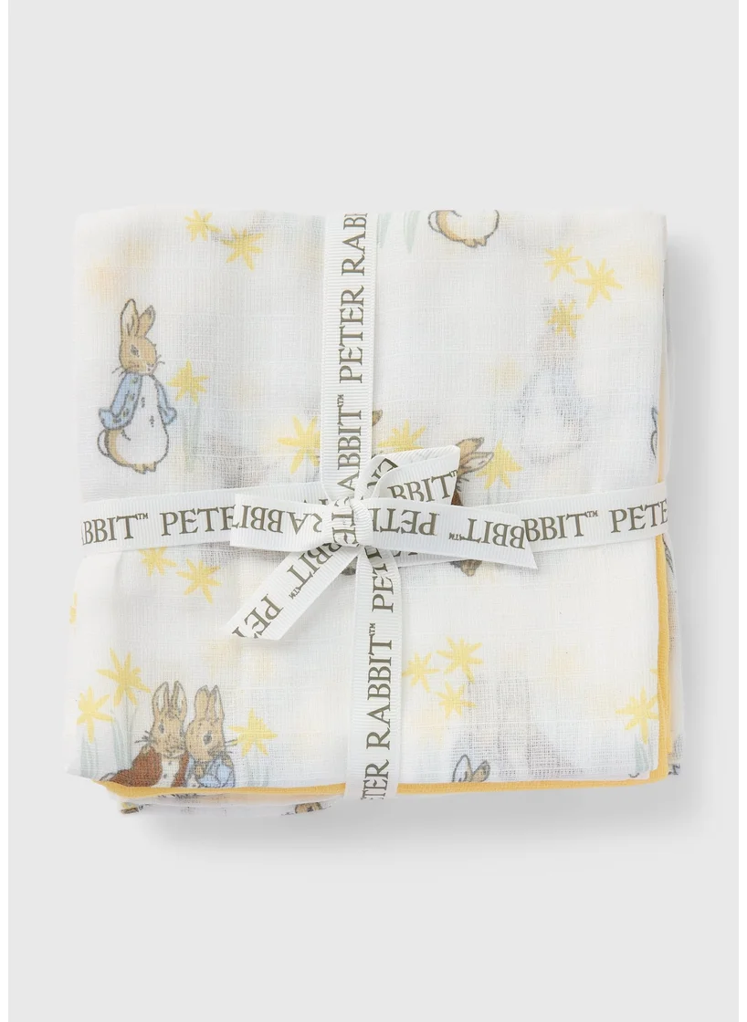 Matalan 3 Pack Peter Rabbit Baby Yellow Muslin Cloths