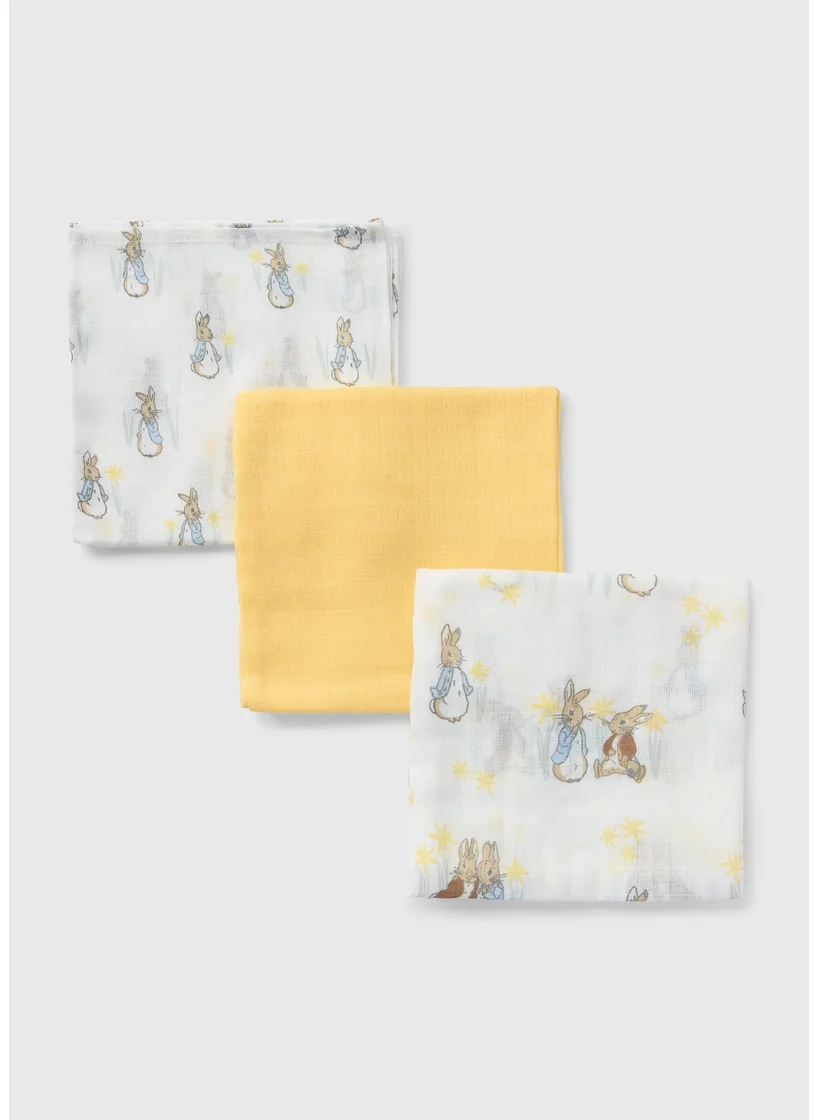 Matalan 3 Pack Peter Rabbit Baby Yellow Muslin Cloths