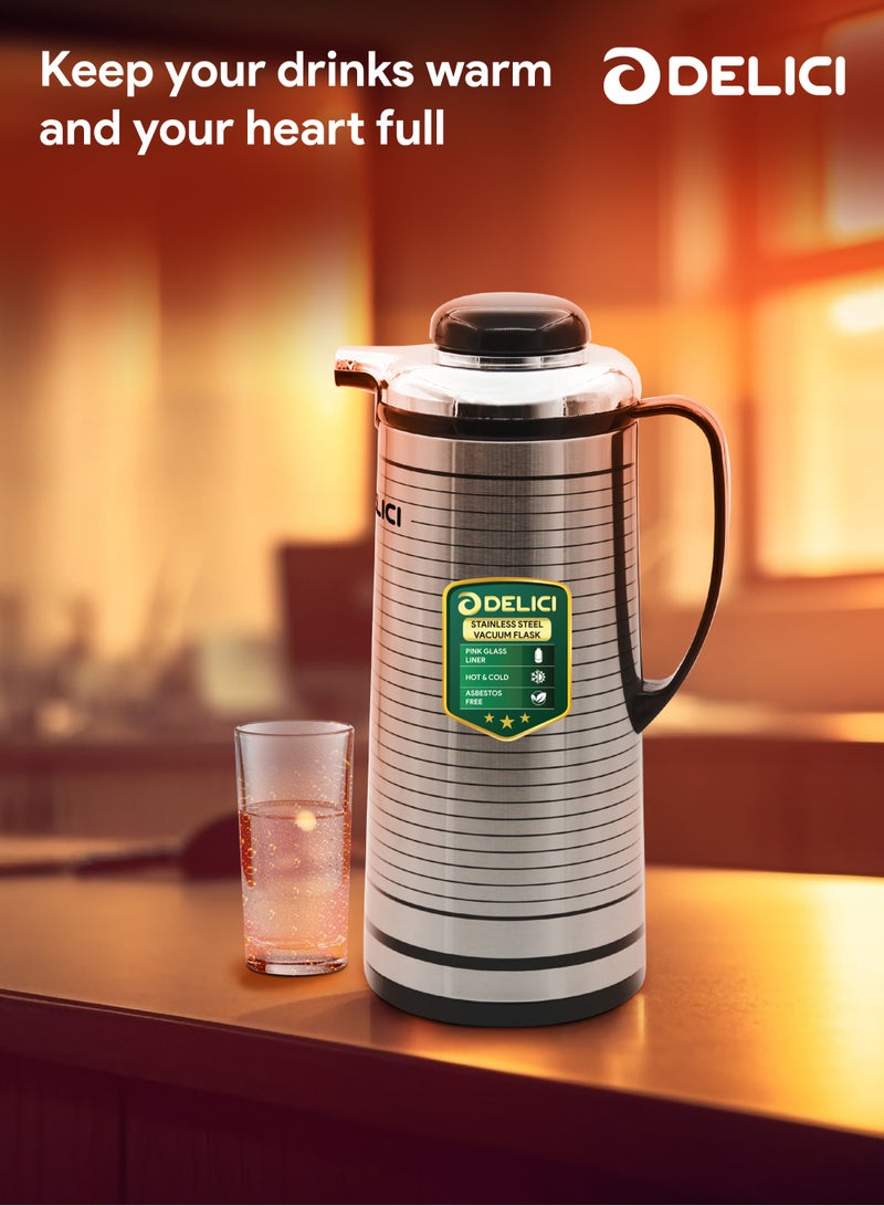 DELICI Glass Liner Vacuum Flask (DGFK 1600), 1.6Liters Capacity, Vacuum Insulation Keep Hot or Cold for Hours,Stainless Steel Body, Light & Unbreakable Body - Image 3