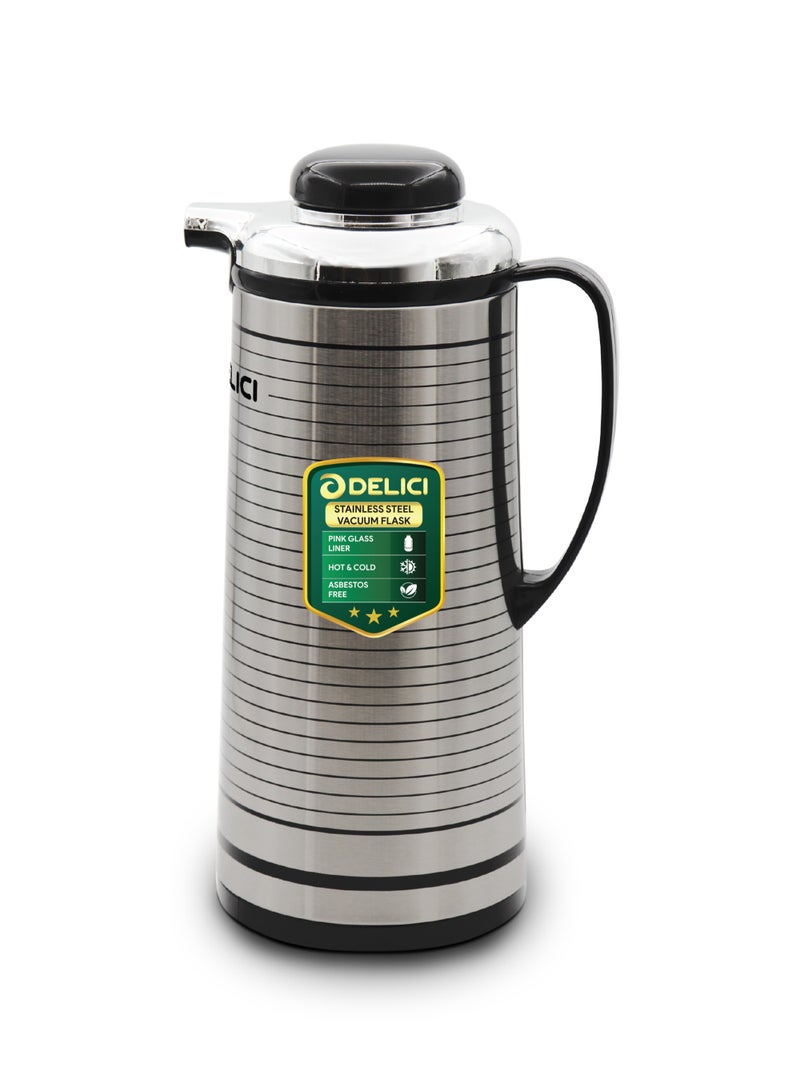 DELICI Glass Liner Vacuum Flask (DGFK 1600), 1.6Liters Capacity, Vacuum Insulation Keep Hot or Cold for Hours,Stainless Steel Body, Light & Unbreakable Body - Image 1