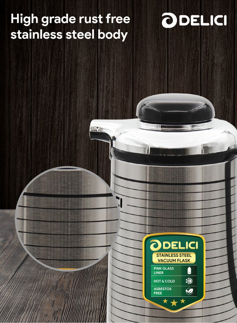 DELICI Glass Liner Vacuum Flask (DGFK 1600), 1.6Liters Capacity, Vacuum Insulation Keep Hot or Cold for Hours,Stainless Steel Body, Light & Unbreakable Body - Image 4