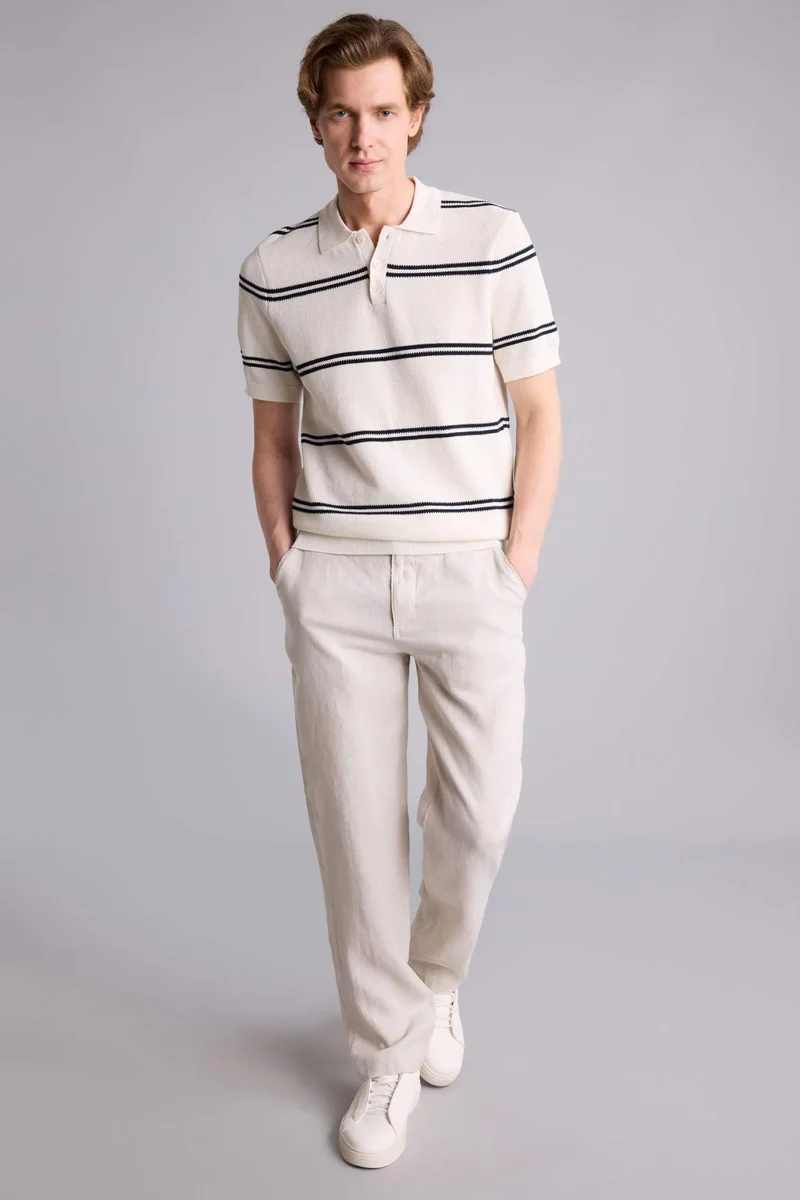 Defacto  100% Linen Relax Fit Trousers for Men | Best Price UAE