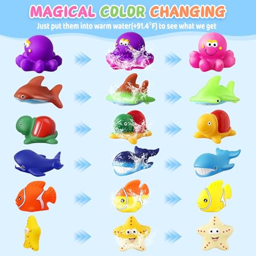 MACALOCA Toddler Easter Egg Fillers Color Changing No Hole Bath Toys for Kids Ages 13 48 Toddler Bath Toys Sea Creatures Easter Basket Stuffers Pool Bathtub Beach Water Toys Sea Animal with Drying Bag - Image 5
