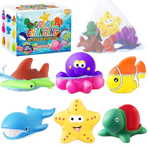 MACALOCA Toddler Easter Egg Fillers Color Changing No Hole Bath Toys for Kids Ages 13 48 Toddler Bath Toys Sea Creatures Easter Basket Stuffers Pool Bathtub Beach Water Toys Sea Animal with Drying Bag - Image 1