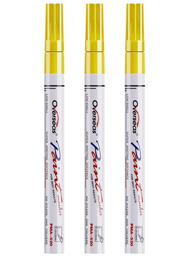Overseas Permanent Paint Markers Pens - 3 Pack Yellow Oil Based Paint Pens, Medium Tip, Quick Drying and Waterproof Marker Pen for Metal, Rock, Wood, Fabric, Plastic, Canvas, Mugs, Stone, Glass - Image 1