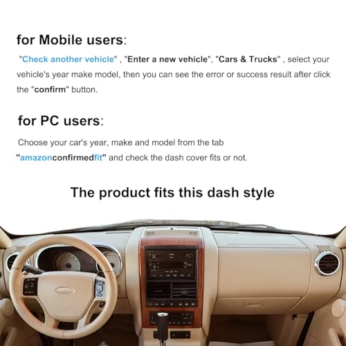 AKMOTOR Dash Cover Mat Custom Fit for Ford Explorer/Explorer Sport Trac/Mercury Mountaineer,Dashboard Pad Cap Carpet Protector K198 (Beige) - Image 2