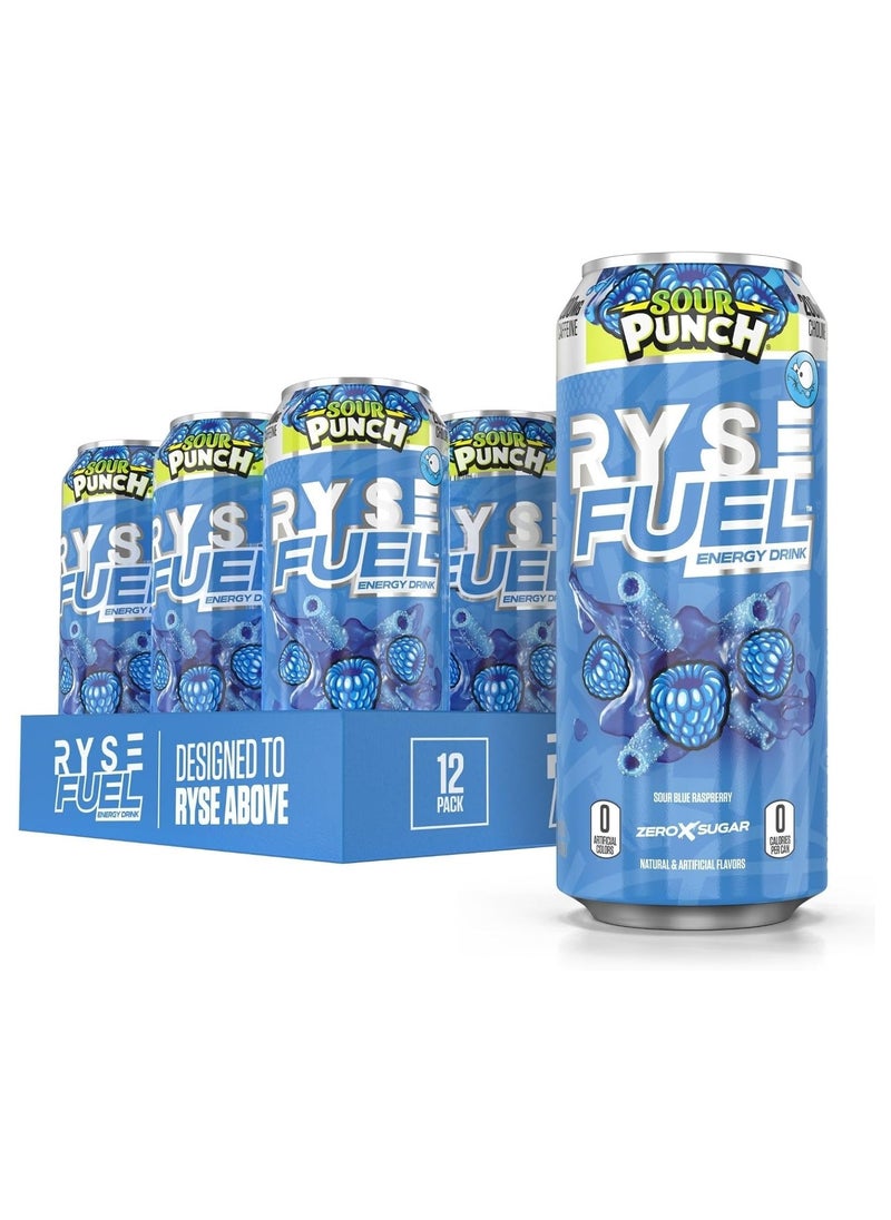 RYSE - Fuel Energy Drink 200mg Natural Caffeine Sour Punch Blue Raspberry 473 ml Pack of 12 - Image 1