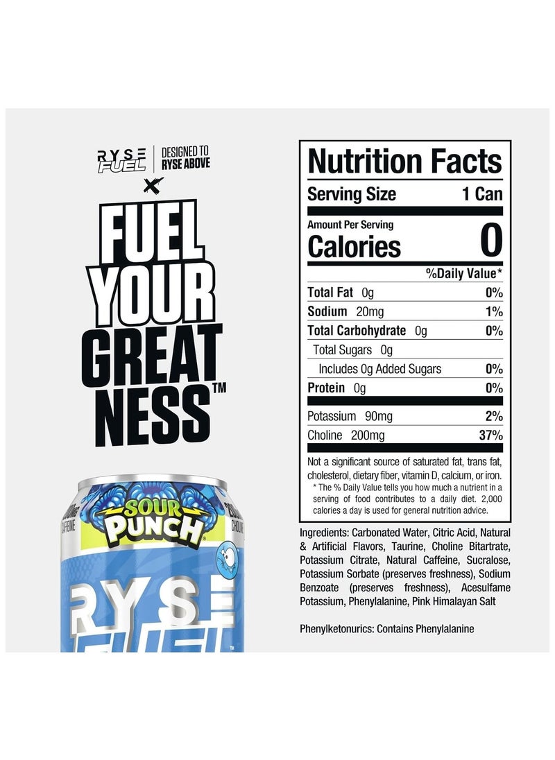 RYSE - Fuel Energy Drink 200mg Natural Caffeine Sour Punch Blue Raspberry 473 ml Pack of 12 - Image 1