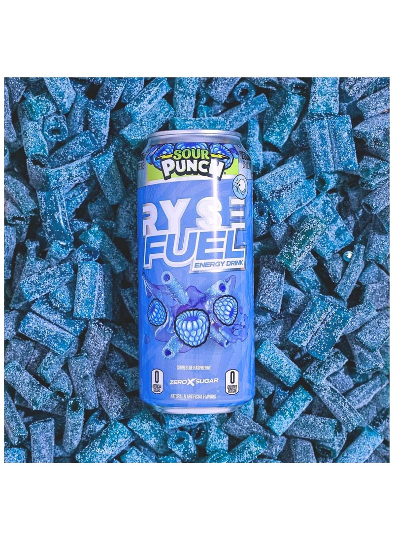 RYSE - Fuel Energy Drink 200mg Natural Caffeine Sour Punch Blue Raspberry 473 ml Pack of 12 - Image 1