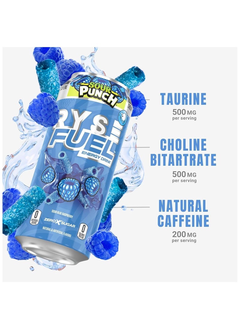 RYSE - Fuel Energy Drink 200mg Natural Caffeine Sour Punch Blue Raspberry 473 ml Pack of 12 - Image 1