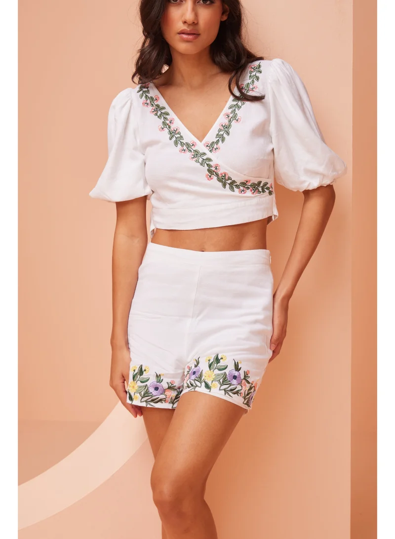 Ashita Fernandes Floral Printed Linen Crop Top