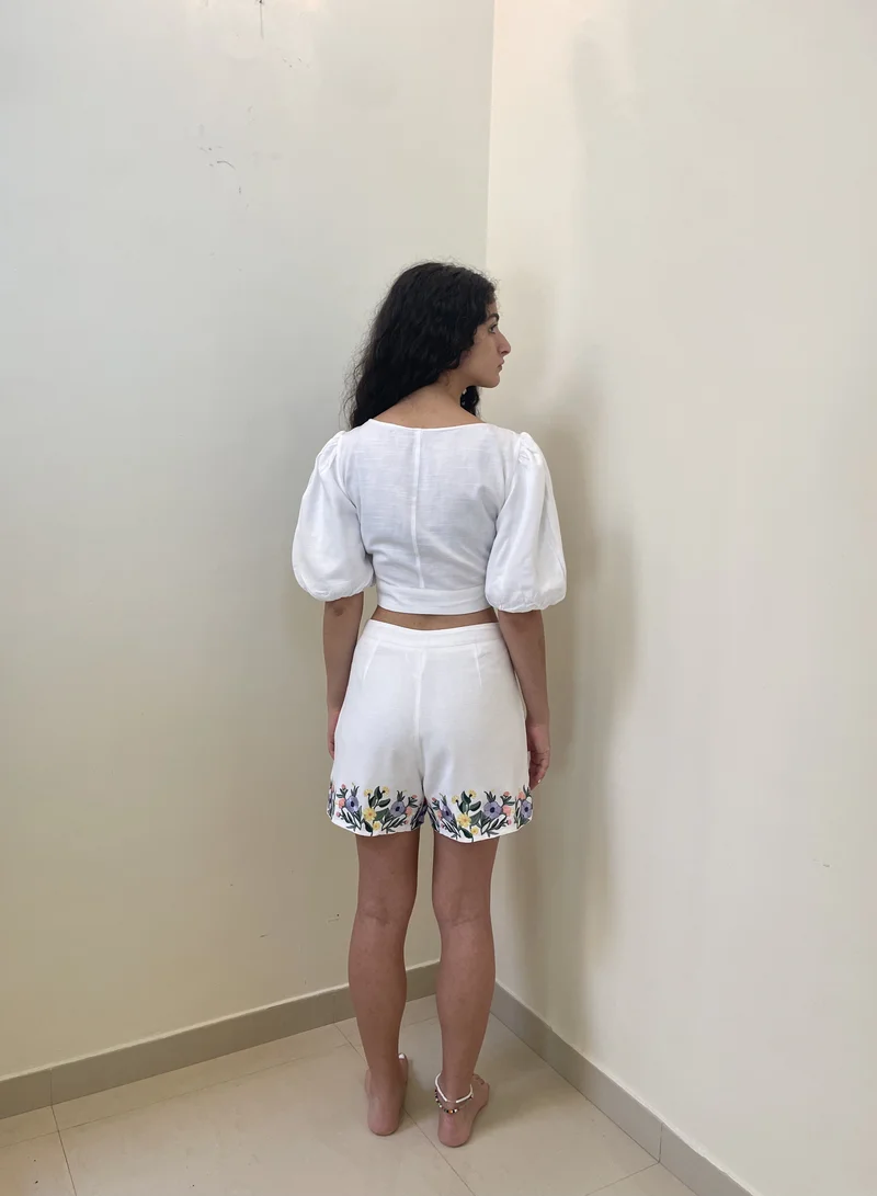 Ashita Fernandes Floral Printed Linen Crop Top