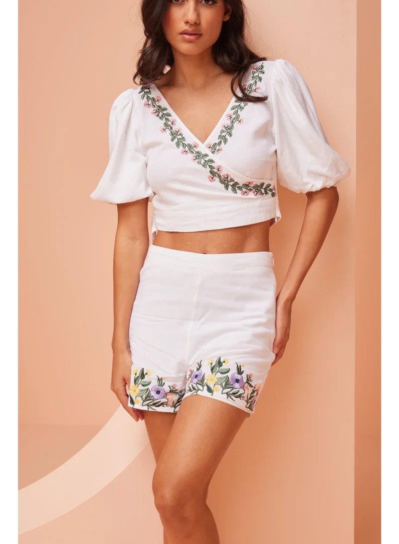 Ashita Fernandes Floral Printed Linen Crop Top
