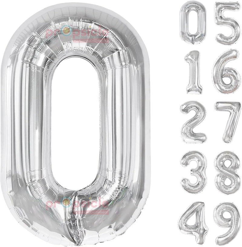 Propsicle 16 inch Birthday Foil 0 Number Helium Balloon Party Decoration Silver Pack of 1 | 10 Year No. Balloons Birthday/Anniversary | Zero Number - Image 1