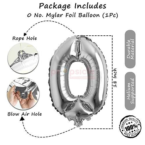 Propsicle 16 inch Birthday Foil 0 Number Helium Balloon Party Decoration Silver Pack of 1 | 10 Year No. Balloons Birthday/Anniversary | Zero Number - Image 3