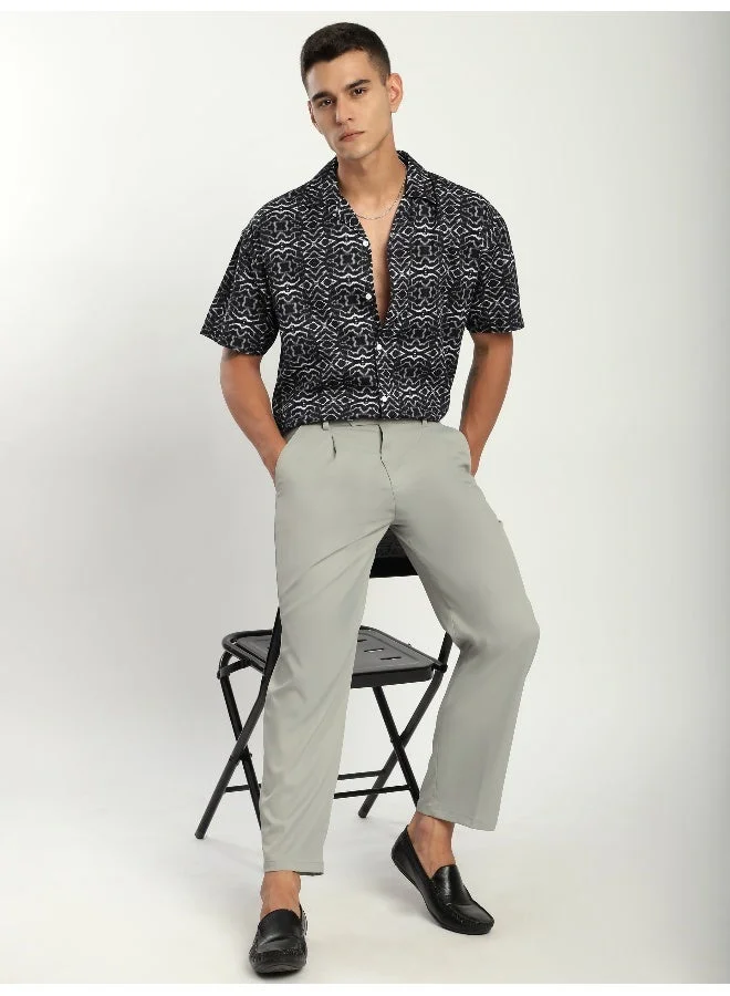 Beyoung Black and White Printed Cuban Shirt