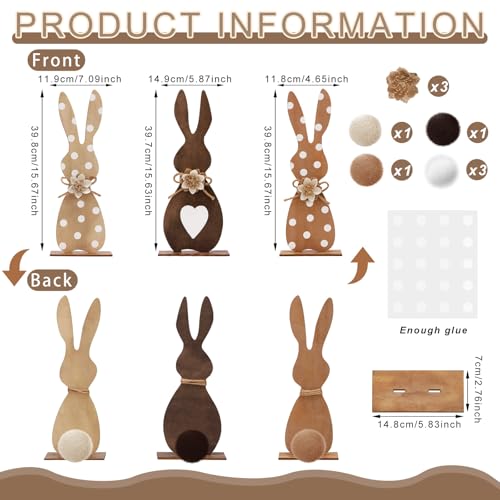 Yinkin 3 Pcs Easter Welcome Porch Sign Large Wooden Bunny Outdoor Decor Easter Tall Standings Bunny Shape Yard Decorations outdoor decor for Home Lawn 1575 InchBrown - Image 3