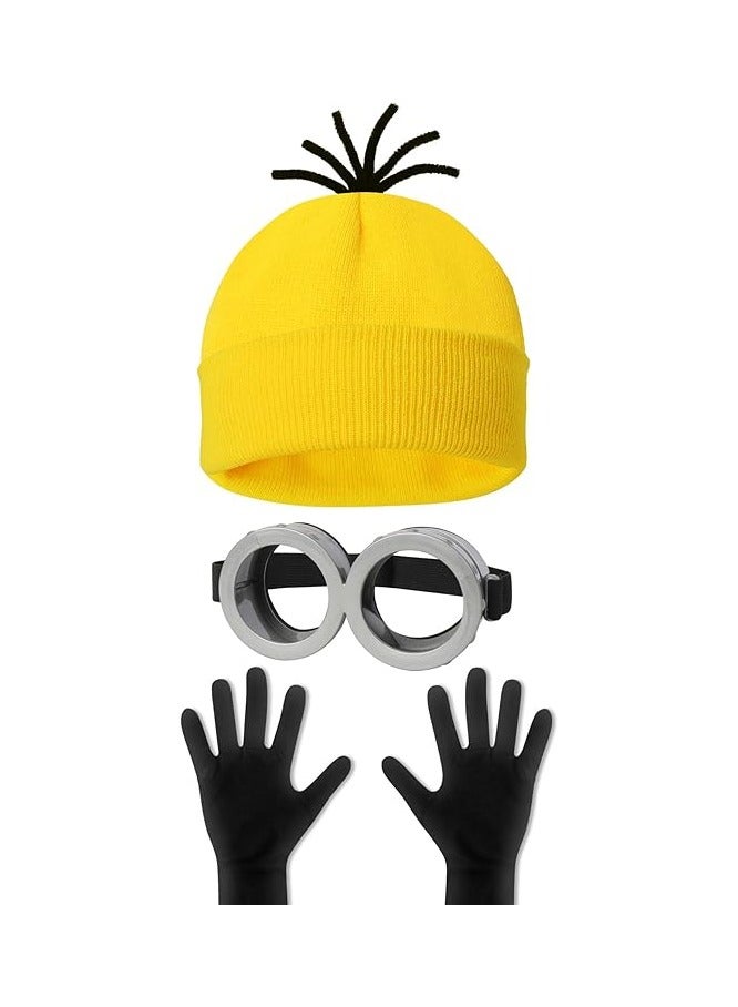 عام 3 قطع من مستلزمات ملابس حفلة هالوين للبالغين: نظارات شمسي بالочки الصفراء والقبعة الصفراء وقفازات لرجال ونساء، تناسب الحفلات والهلوين وال.events - Image 1